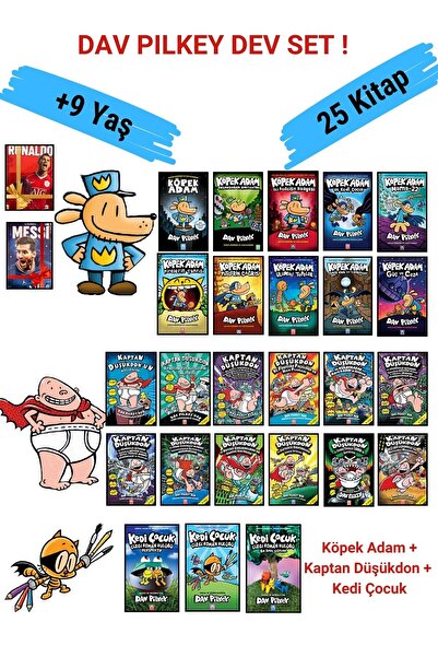 Altın Kitaplar Dav Pılkey Dev Set: Köpek Adam 10 Kitap Kaptan Düşükdon 12 Kitap Kedi Çocuk