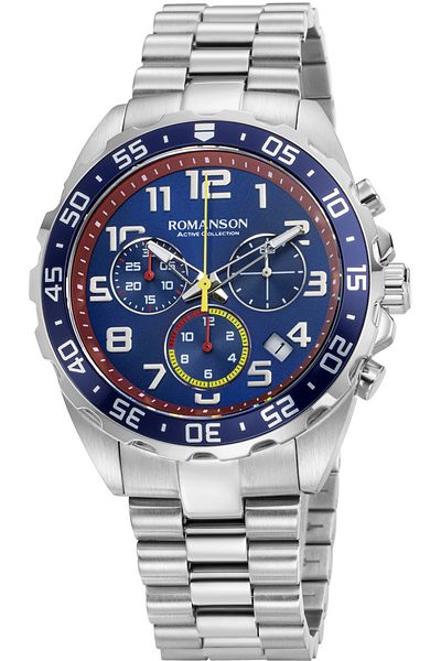 Romanson Am0001Hmwwa42W Sapphire Glass Swiss Quartz Steel Case Steel Band Chronometer Men's Wristwatch