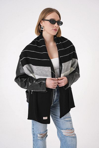 CHUBA Eșarfe cu textura moale colorblock pentru femei, negru 25W5002