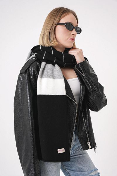 CHUBA Eșarfe cu textura moale colorblock pentru femei, negru 25W5002