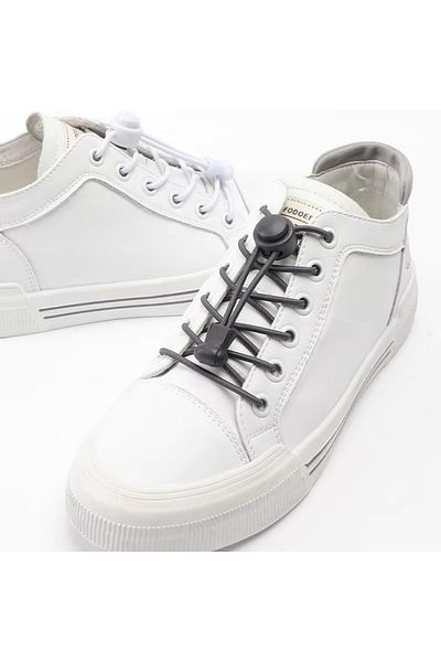 SHELAX Smart Locking Elastic Shoelaces / Elastic Shoelace White On Black Dots Round