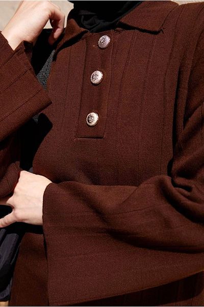 Moda Rosa 25K3268 - Brown - Shirt Collar Knitwear Set