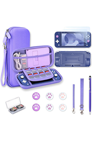 Choice حقيبة سويتش لايت أرجوانية اللون مزودة بحزام كتف، حقيبة سويتش لايت 17 في 1 لتخزين الألعاب المحمولة