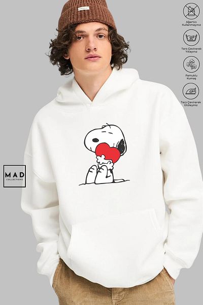 stawles wear Unisex Snoopy Printed Hoodie - Μακρυμάνικο, Κουκούλα, Βαμβακερό φούτερ Oversize