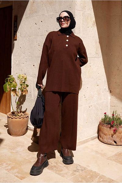 Moda Rosa 25K3268 - Brown - Shirt Collar Knitwear Set