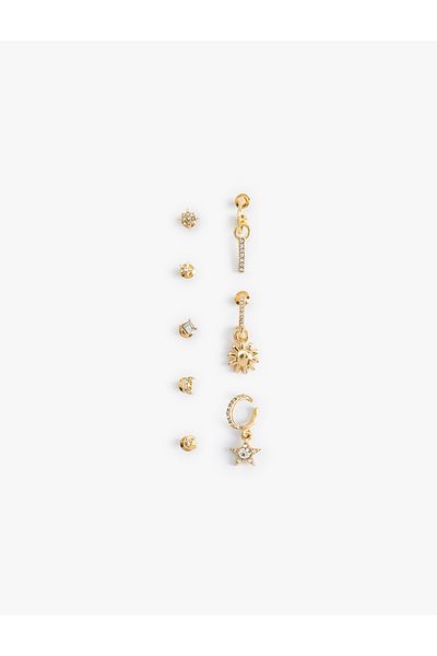 Koton Stone Detailed Steel Mixed Cartilage Earrings Set