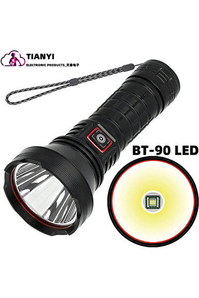 Choice مصباح يدوي متعدد الوظائف مزود بشاحن بطارية، أسود اللون، ببطارية BT90 LED، بإضاءة قوية، تركيز ثابت، 26650