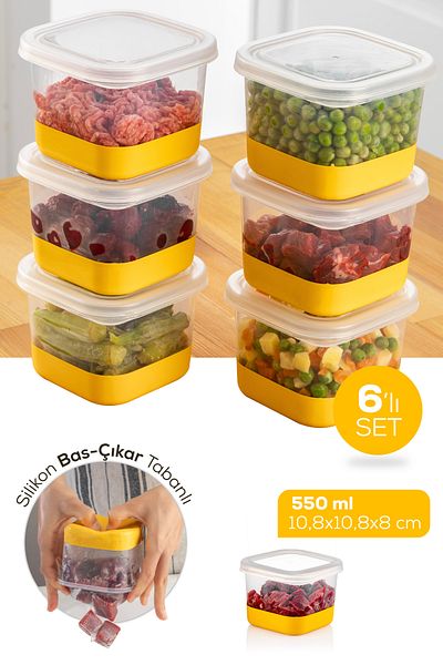 Vienev 550 ml Silicone Based 6 Piece Deep Freezer - Freeze Storage Container - Yellow