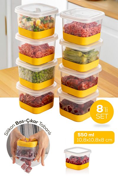 Vienev 550 ml Silicone Based 8 Piece Deep Freezer - Freeze Storage Container - Yellow
