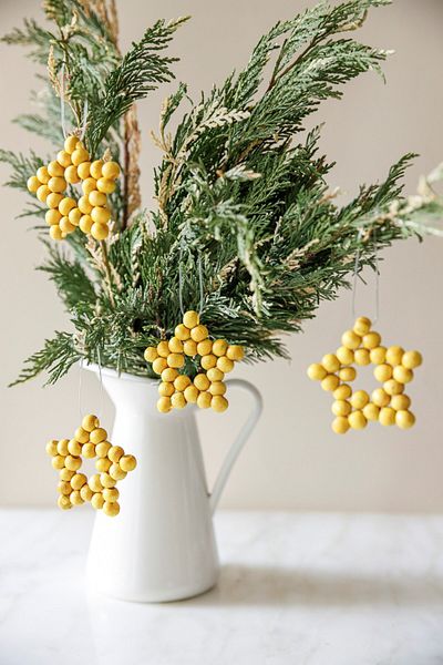 Emtory Home Yellow |   5 Pieces of Decorative Yellow Wooden Beads Star 7cm - Christmas Tree Ornament