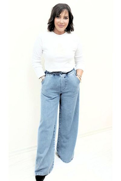 STLB Elastic Waist Wide Leg Blue Denim Trousers