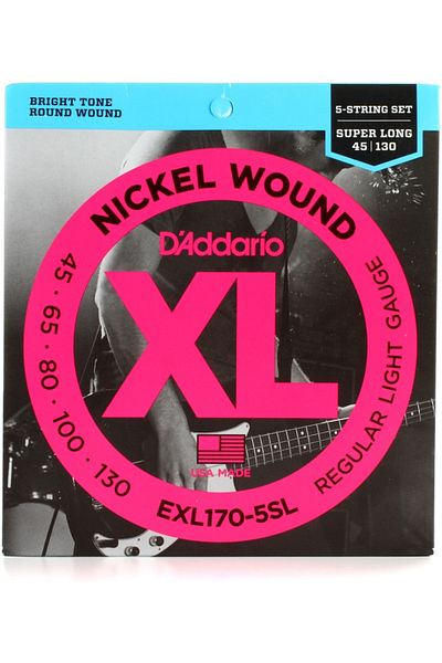Daddario Exl170-5Sl Bass Guitar String Set, 5 Strings, Xl, 45-130, Super Lo