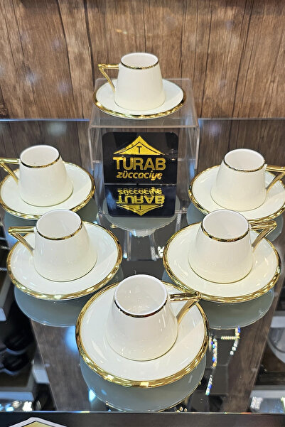 TURAB Lüks Gold Detaylı 6 Kişilik Porselen Kahve Fincan Takımı