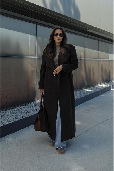 Havoş Brown Belted Suede Trench Coat
