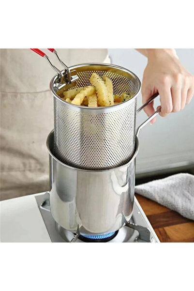 Choice مقلاة فضية من الفولاذ المقاوم للصدأ مع بطاطس مقلية وأجنحة دجاج، وعاء زيت منزلي صغير مع فلتر