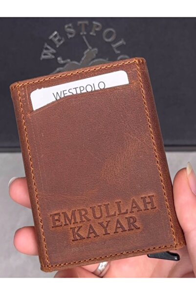 Westpolo Kişiye Özel İsimli Kart Mekanizmalı Hakiki Deri Cüzdan