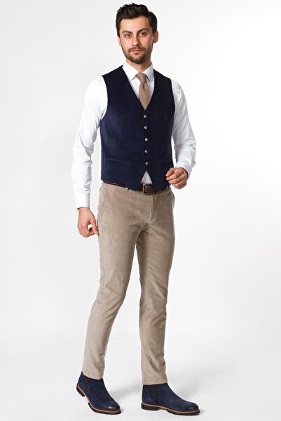 Mcr Düz Slim Fit Metal Düğmeli Klasik Kadife Erkek Yelek Lacivert - 40991.19K