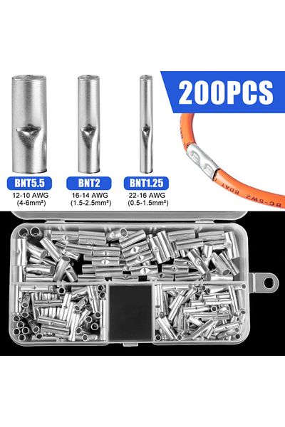 Choice 200pcs Butt Wire Connector Uninsulated Ferrules Electrical Cable Terminal Bare Tinned Crimp Termi...