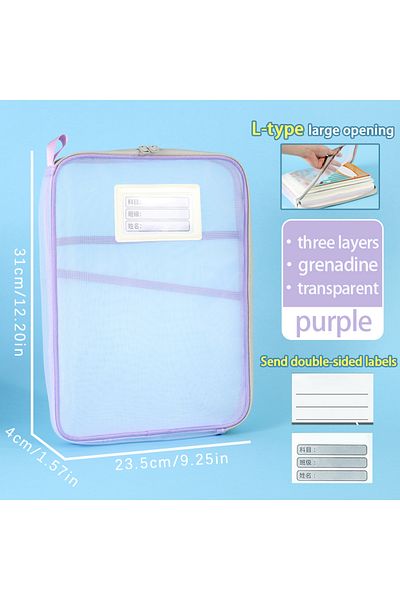Choice purple 1 Pcs A4 Transparent File Subject Classification Thickened 5 Colors Mesh Simple Hand Storage