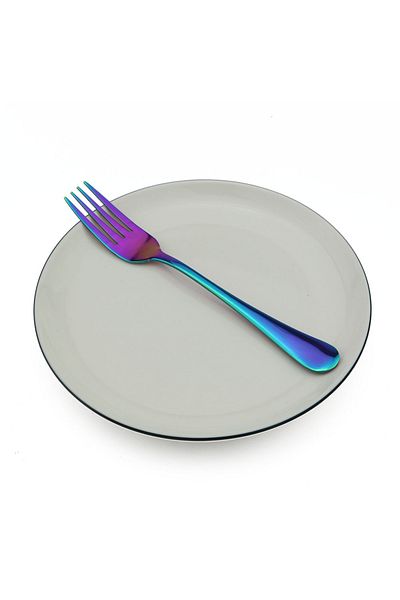 Choice Rainbow 4pcs Dinner Fork Colorful Rainbow Dinnerware Korean Flatware Dessert Salad Fork Long Handle