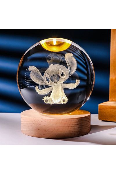 Choice 6cm 3D Crystal Ball Pikachu Stitch Doraemon A Dream Hello Kitty Crystal Planet Night Light Laser ...