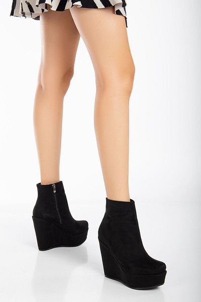 Ayakkabı Frekansı Alsa Women's Zippered Black Suede Platform Boots
