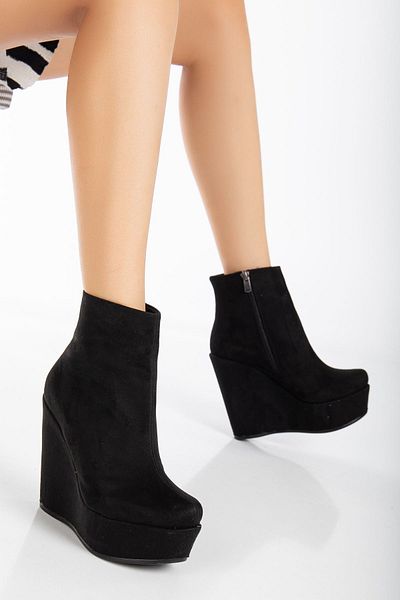 Ayakkabı Frekansı Alsa Women's Zippered Black Suede Platform Boots
