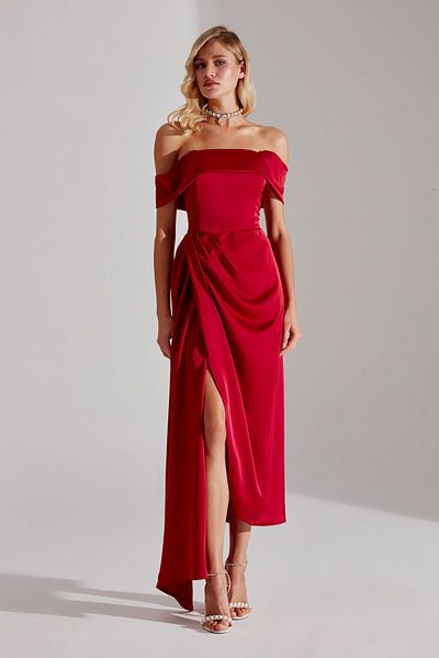 BETTY & SAM Cristie Off the Shoulder RED Svatební zásnubní šaty