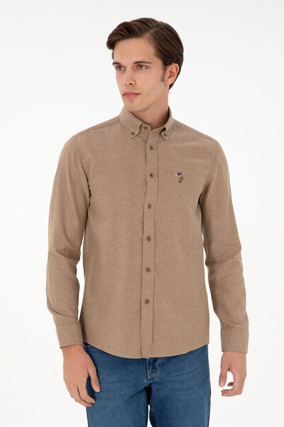 U.S. Polo Assn. قميص رجالي أساسي كاكي بأكمام طويلة 50293980 -VR027
