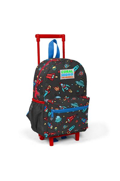 Coral High Rucsac Little Nest Squeegee, gri închis, roșu, model spațial, două compartimente 24010