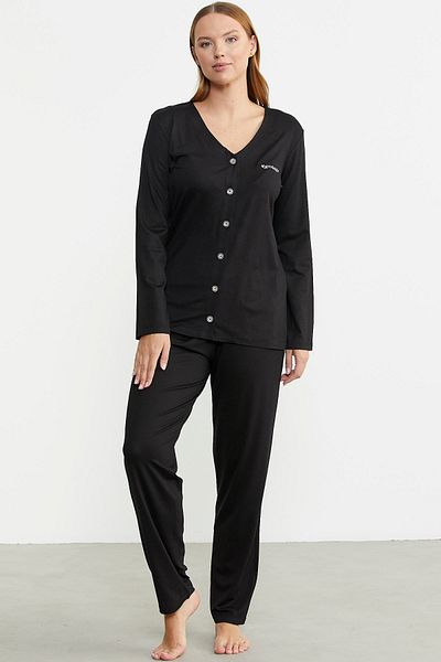 Sementa Front Buttoned Comfortable Fit Pajama Set - Black