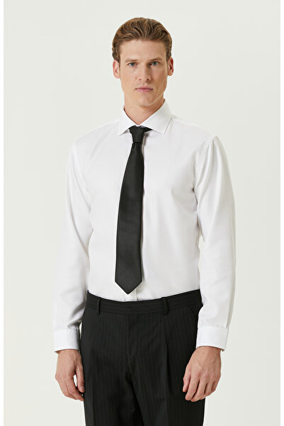 Network Beyaz Balıksırtı Desenli Non-iron Gömlek