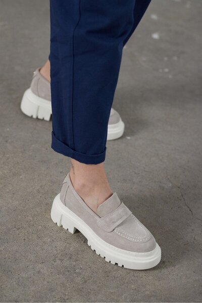 NILUFARR Матильда Сірий замшевий жіночий лофер із натуральної шкіри