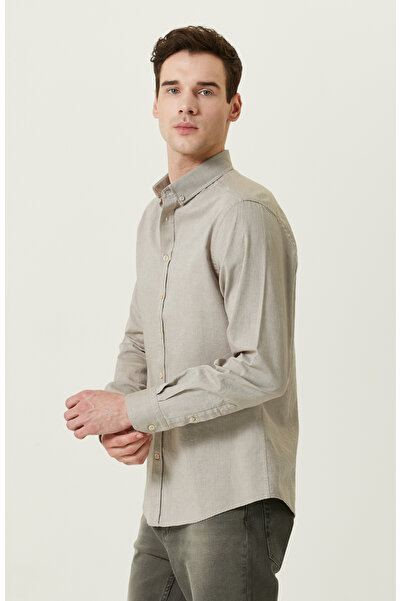 Network Pamuklu Bej Oxford Gömlek