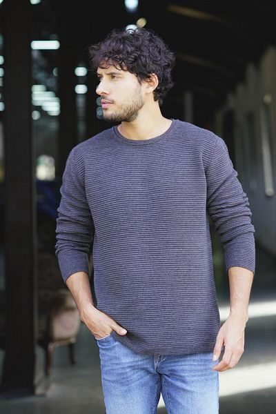 CHUBA Ανδρικό πουλόβερ με λαιμόκοψη Standard Fit με υφή casual πλεκτό Anthracite 24w201