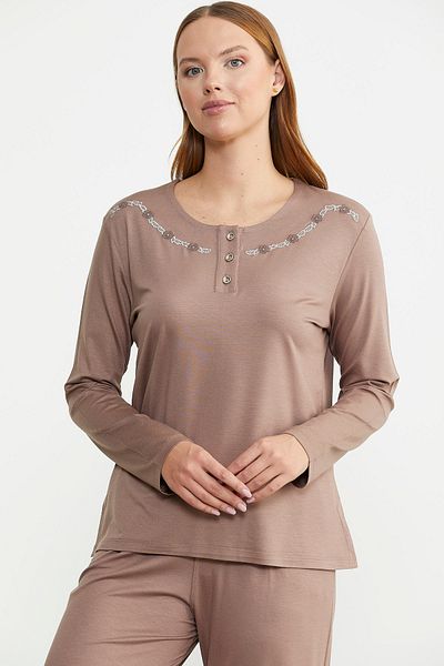 Sementa Пижамен комплект с копчета и нулева яка - тъмна норка