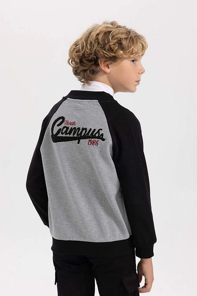 DeFacto B1911 Embroidered College Collar Bomber Cardigan
