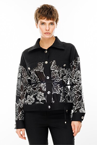 Moda İlgi Modailgi  Polo Yaka Belden Kuşaklı Şifon Kaplamalı Kısa Kordone Ceket Siyah