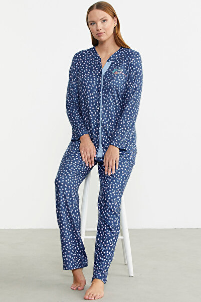 Sementa Set de pijamale cu mânecă lungă, cu nasturi, albastru moale