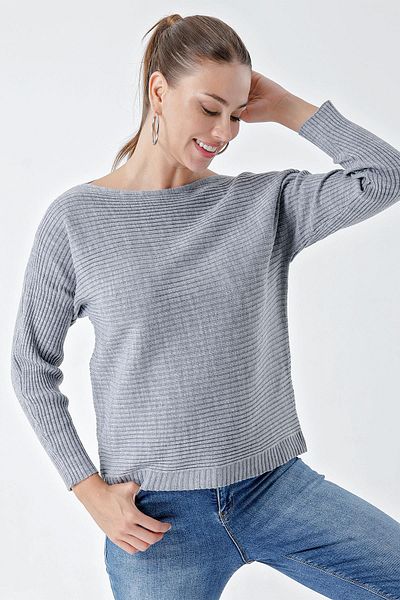 CHUBA Pulover de damă din tricotaje casual cu nervuri gri - Gât barca 24w109