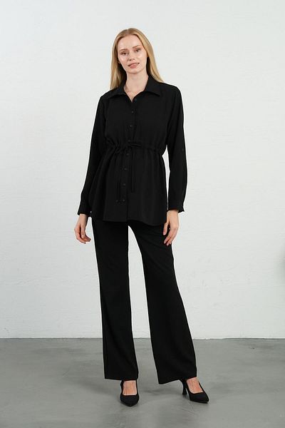 BUSA Black Long Sleeve Maternity Shirt - Waist Lace-Up