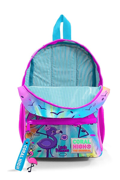 Coral High Minik Yuva Sırt Çantası Mavi Pembe Flamingo Desenli Iki Bölmeli 23530