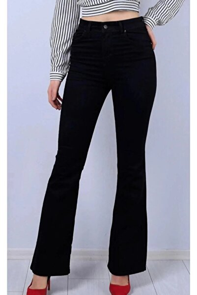 ByCukurovaFrango By-8500 Jeans Black High Waist Flared Denim Trousers