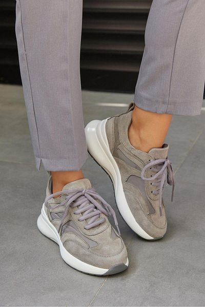 NILUFARR Roma Gray Suede Genuine Leather Women's Sneakers
