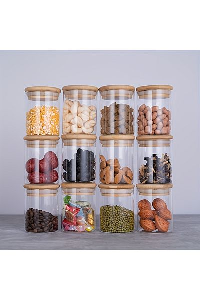 Choice White 12pcs Glass Spice Jars With Bamboo Lid,8oz Airtight Spice Containers With Black Labels,empty S