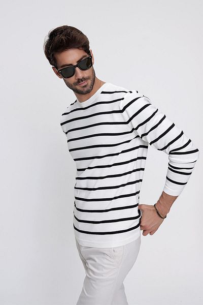 CHUBA Ανδρικό Ecru Crew Neck Can1r ριγέ casual πλεκτό πουλόβερ 22wm101