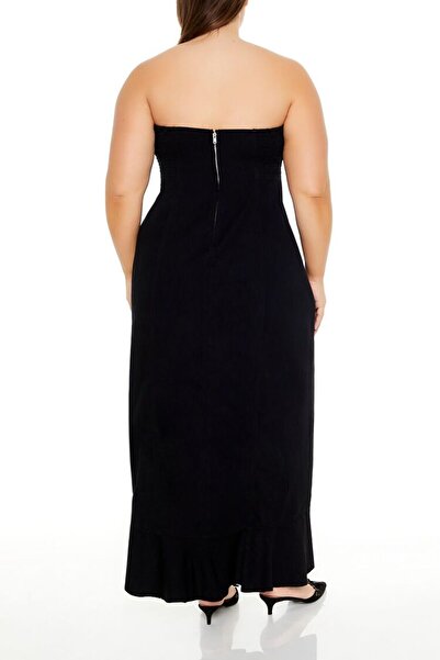 Forever 21 Plus Size Denim Volanlı Maxi Elbise