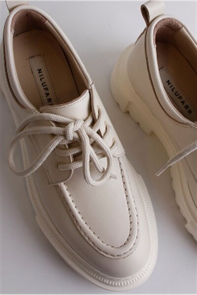 NILUFARR Piona Nude Kalın Tabanlı Bağcıklı Kadın Hakiki Deri Loafer