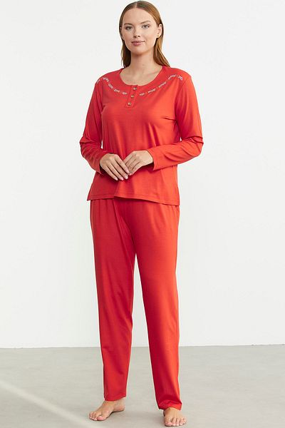 Sementa Set de pijamale cu nasturi Coral Crew Neck