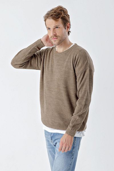 CHUBA Ανδρικό αθλητικό πλεκτό πουλόβερ - Crew Neck, Standard Fit, Καφέ, 24w215